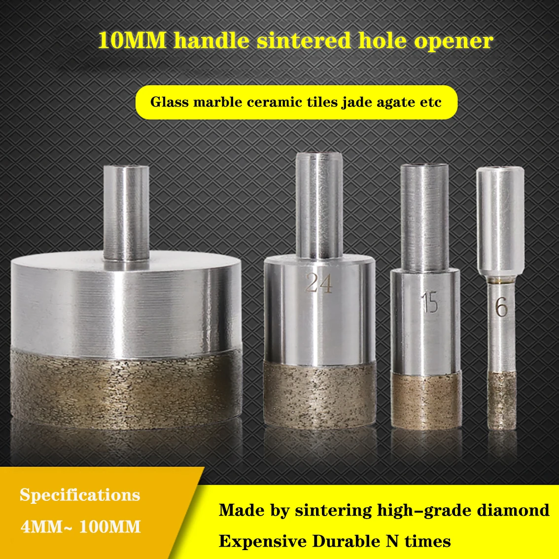 1 pçs 10mm haste 4-100mm diamante pó sinterizado broca telha mármore vidro cerâmica jade buraco viu brocas de perfuração para ferramentas elétricas