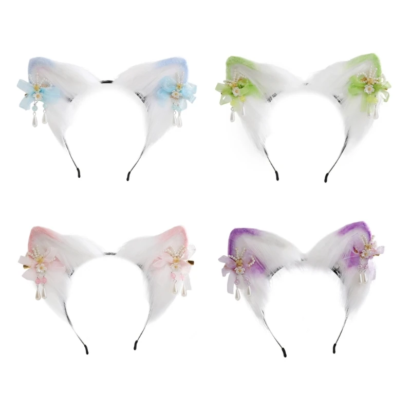 

Cartoon Foxes Cat Ear Shape Hair Hoop with Flower Hairpin Decor Hair Holder Cosplay Party Headwear for Teenagers Adult Dropship