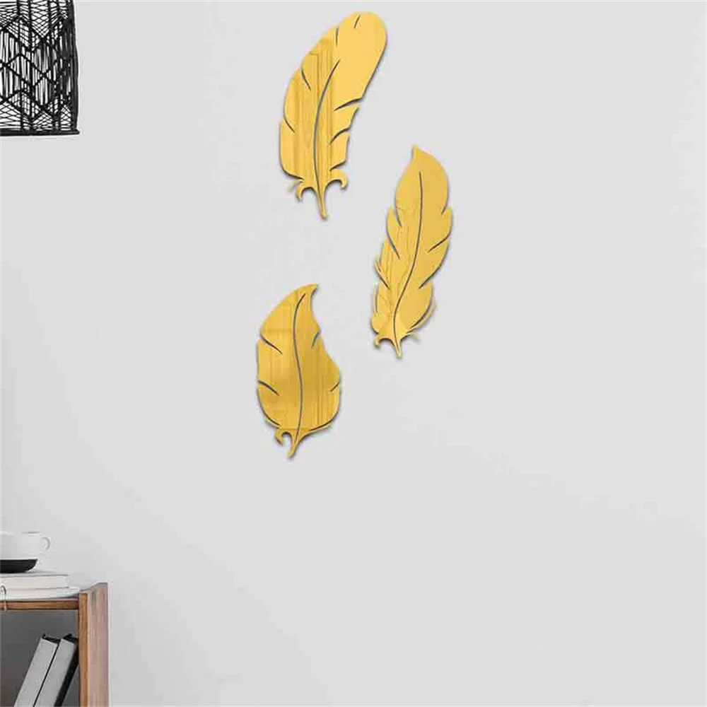 3D Feather Plume Mirror Wall Sticker For Living Room Art Home Decor Vinyl Decal DIY Acrylic Sticker Mural Wallpaper Decor