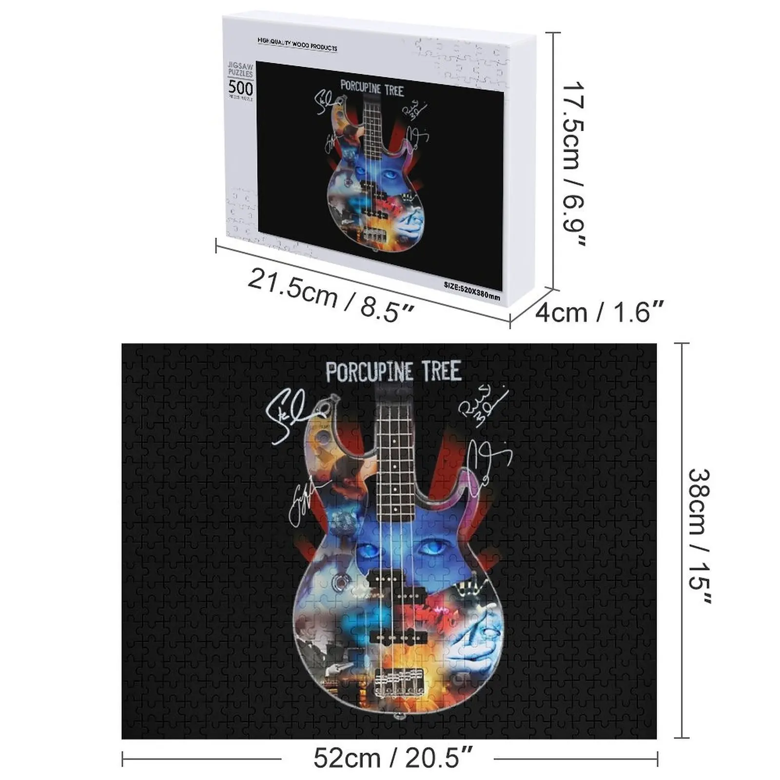 Vintage Photograp Porcupine Tree. Rock Band Guitar Signature Gráfico Para Ventilador Quebra-cabeça Adulto Quebra-cabeça de Anime de Madeira