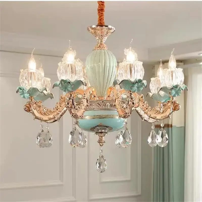 Glass Crystals For Chandeliers Green Ceramic Chandeliers Zinc Alloy Gold Living Room Lighting Dining Room Crystal Chandeliers