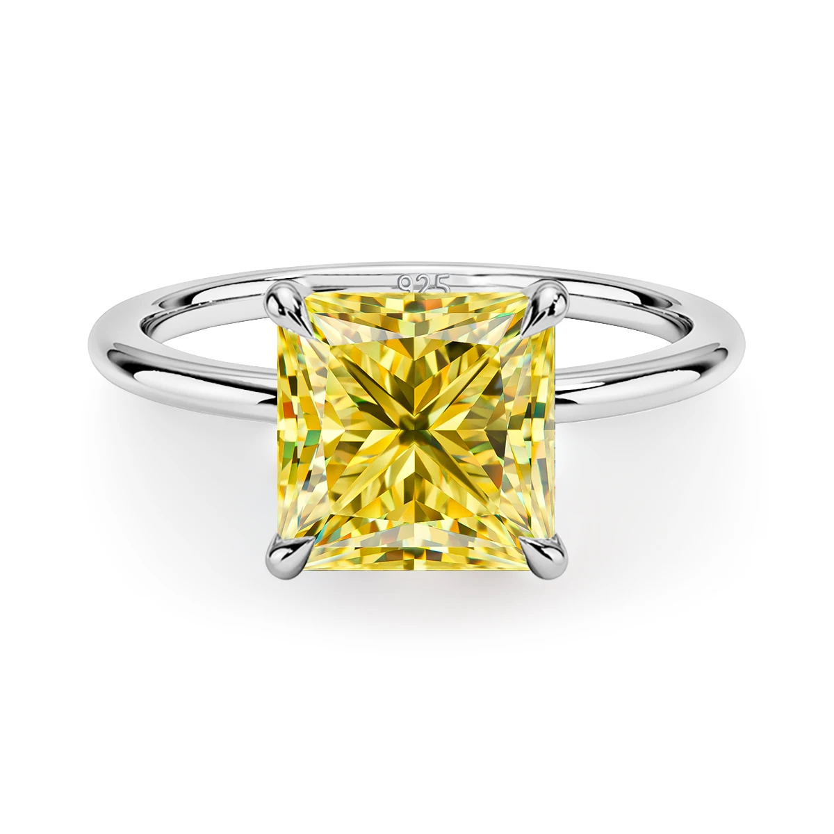 Szjinao 3 Carat 8.0mm Light Yellow Princess Cut Moissanite Ring For Women Top Quality 100% 925 Sterling Silver Wedding Jewelry