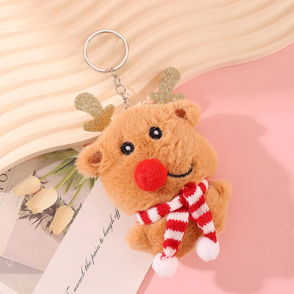 Festive Doll Pendant Embroidered Cartoon Keychain Bag Pendant Keychain Festive Christmas Character Keychain For Key Decoration