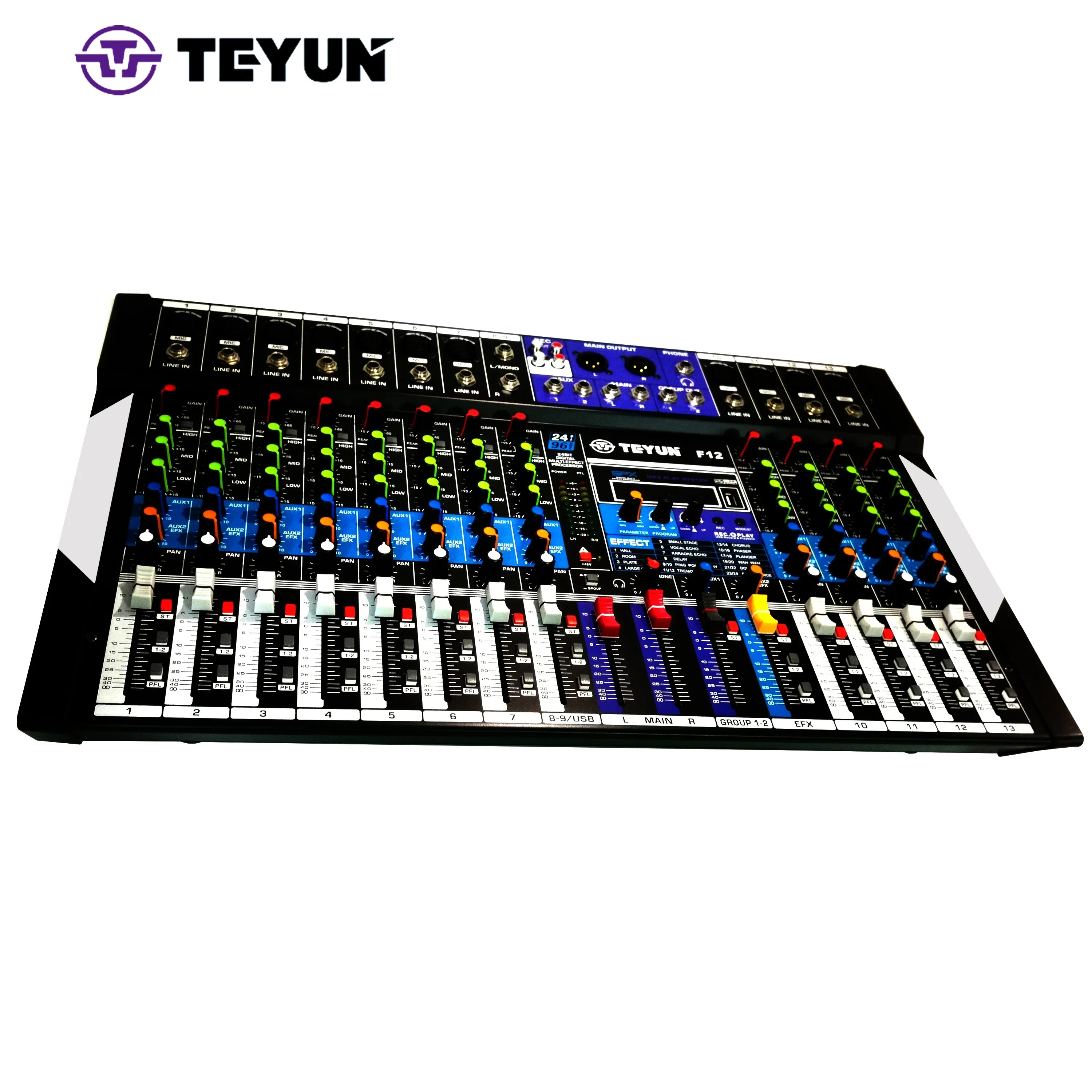 TEYUN F12 professional audio  Macro DSP front -stage effects Multimedia recording stage mixer High -quality big sound card