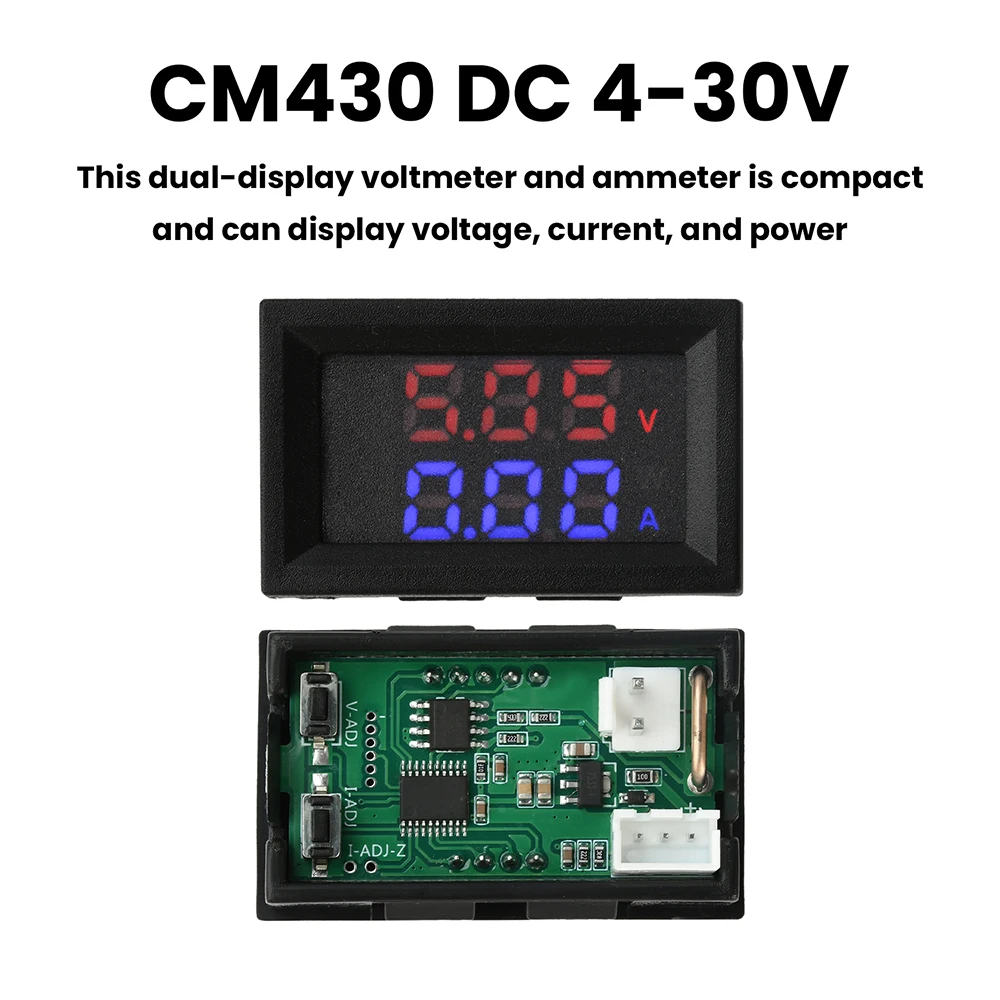 Digitales Spannungs-Strom-Leistungsmessgerät mit Doppel-Display, 0,28 Zoll LED-Monitor, einstellbare Messung für DC 4-30V 10A – Detail 3