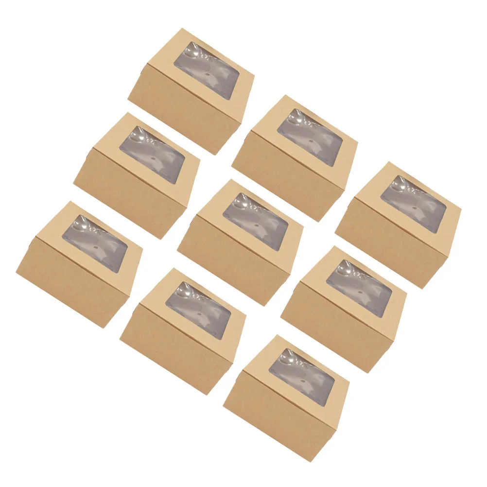 20Pcs Kraft Paper 4-Compartment Cupcake Boxes with Clear Window and Secure Inserts for Muffins Egg Tarts Cookies Party Favors