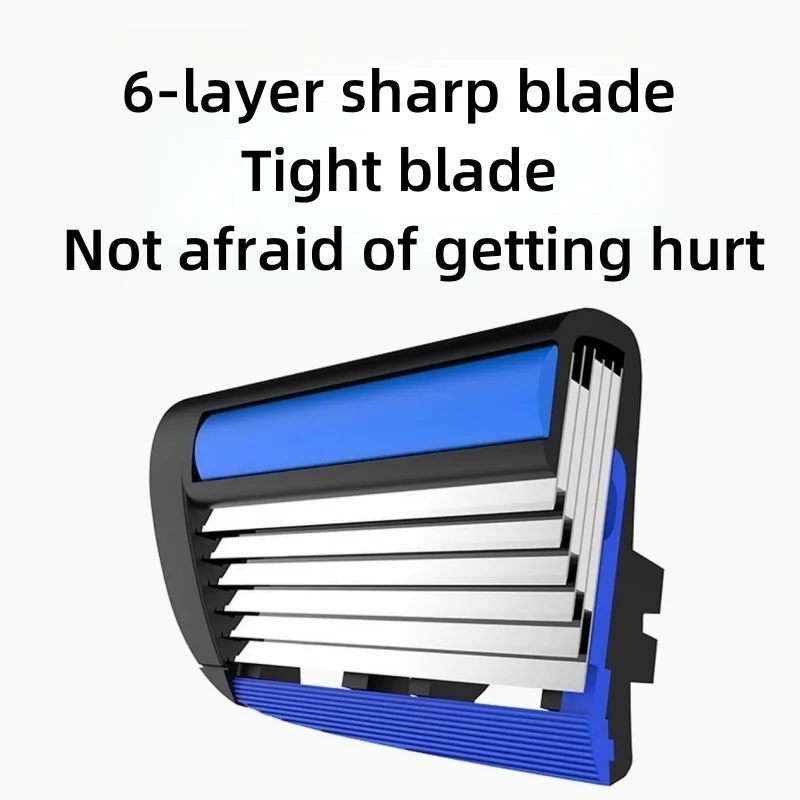 شفرة ماكينة حلاقة مكونة من 6 طبقات ماكينة حلاقة يدوية مع شفرات قابلة للاستبدال ولا تسبب ضررًا للبشرة ماكينة حلاقة مقاومة لغسل المياه