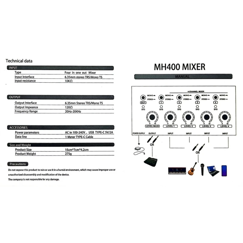 Mixer Mini Low Noise Sound Mixer Ultra-Compact Professional Mixer Sound Mixer Signal Amplifier Small Mixer