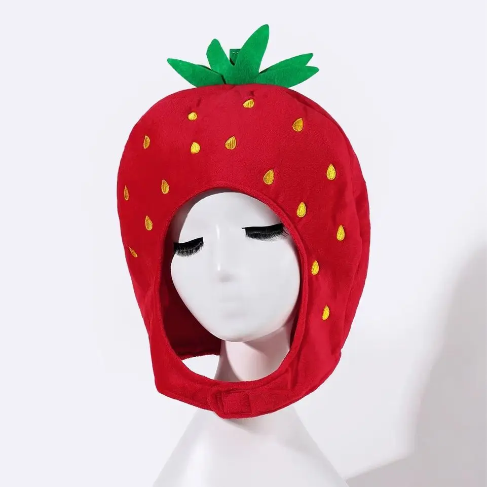 Hat Strawberry Plush Fruit Cap Beanie Adult Party Cosplay Novelty Funny Beanies for Women Halloween