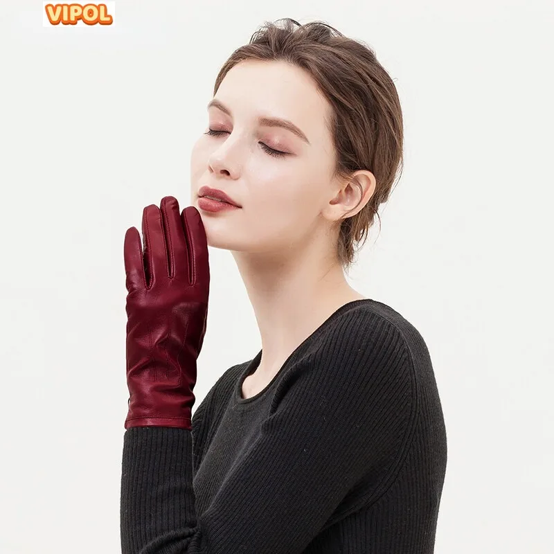 Sheepskin gloves solid color versatile modification hand type windproof velvet gloves women's gift