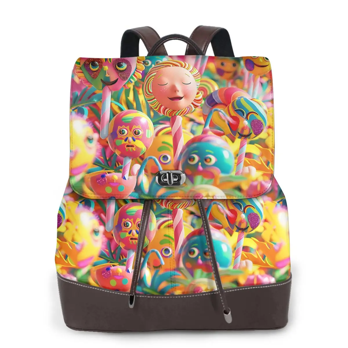 스틱 위의 기발한 얼굴 3D 패턴 새로운 여성용 배낭 디자이너 고품질 가죽 심플 패션 대용량 배낭