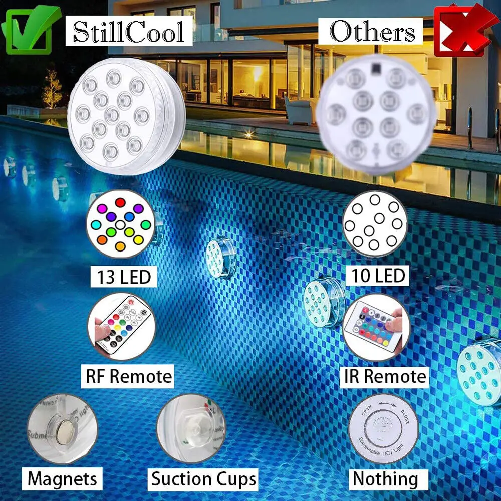 Imagem -02 - Luzes Led para Piscina Subaquática Luzes Submersíveis Atualizadas com Controle Remoto Ímã Ip68 13 Lâmpada Brilhante