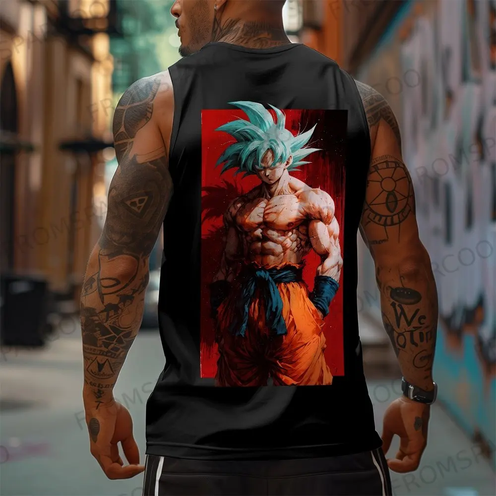 

Dragon Ball Anime Goku Peripheral Print Tank Top American Gym Men's Casual Loose Sports Summer Fashion Pure Cotton Vest ins
