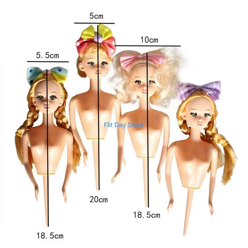 F92C Cake for Doll Long Curly Hair Big Eyes Plug Stake Cake Decor Random for Kids Girl Birthday Party Cakes Deco