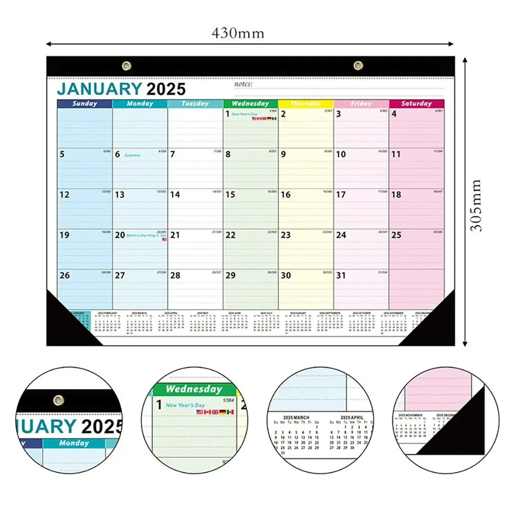 Plan diario/mensual duradero Calendario de pared 2025 Calendario de notas Calendario planificador mensual Hogar