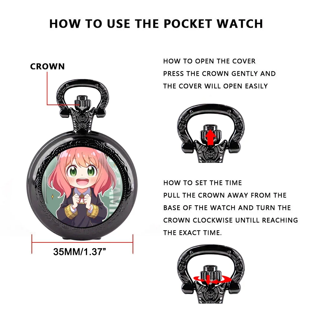 أنيمي لطيف فتاة تصميم قبة ساعة جيب زجاجية قلادة قلادة ساعة هدايا للفتيات خمر سلسلة ملحق Reloj De Bolsillo #6