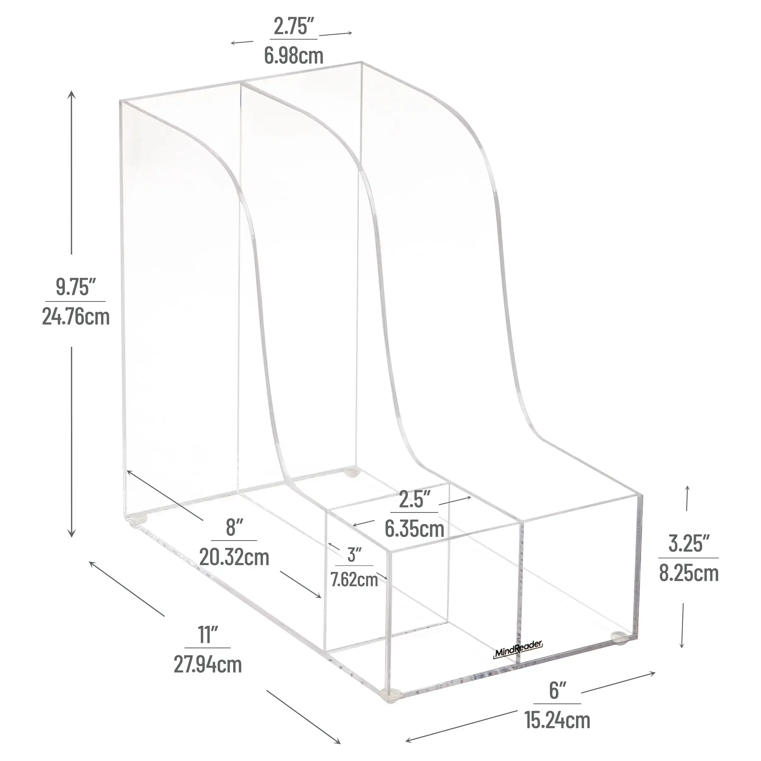 수직 파일 보관함, 데스크탑 정리함, 잡지 홀더, 6"L x 11"W x 9.75"H, 투명