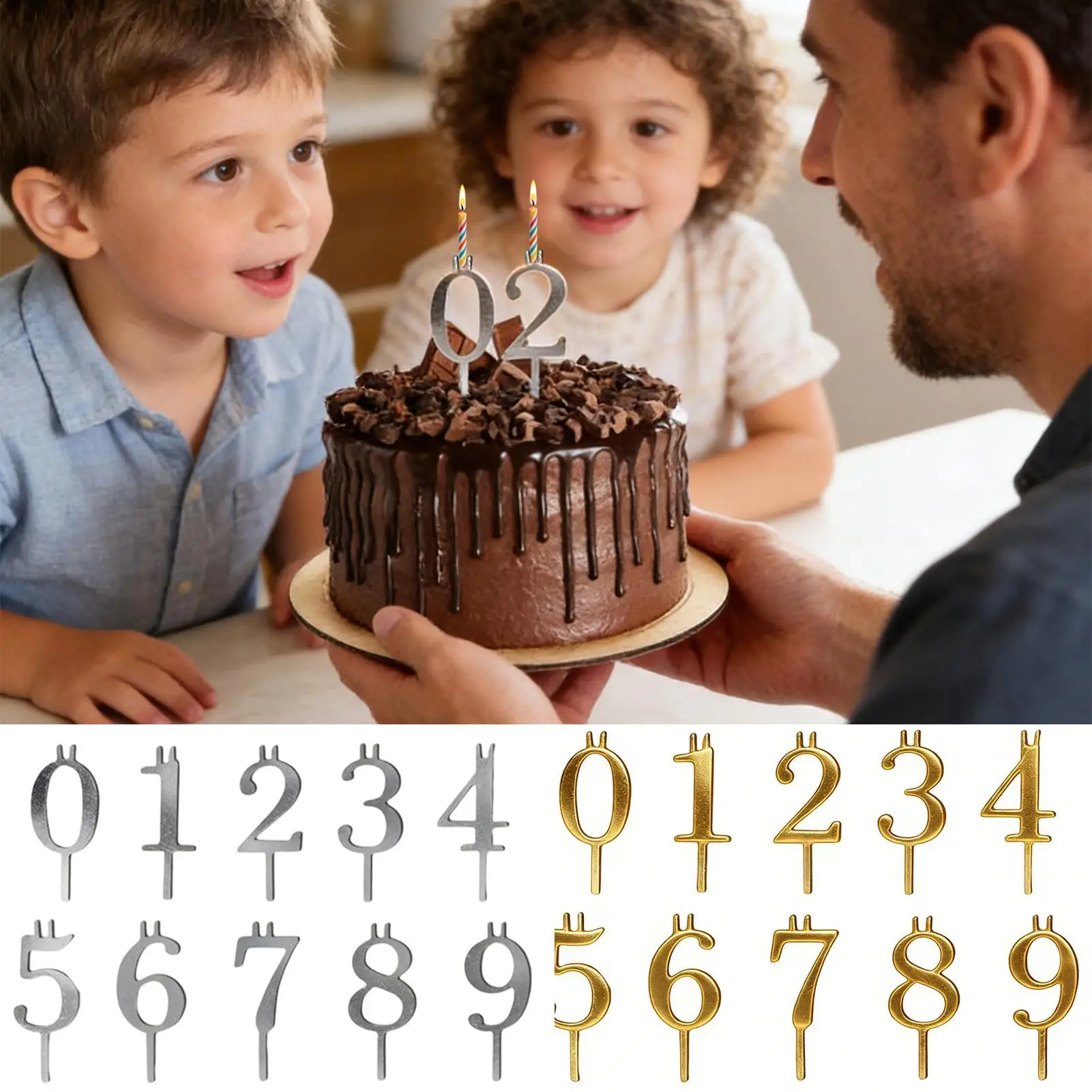 Décorations de gâteau d'anniversaire numérotées de 0 à 9, porte-bougies en métal pour gâteau d'anniversaire et de mariage