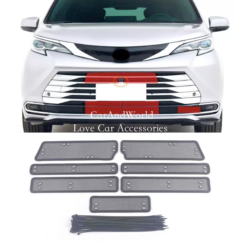 

Stainless Steel Middle Grilles Insert Screening Net Protector Guard Mesh Trims Cover Car Accessories For Toyota Sienna 2021-2025