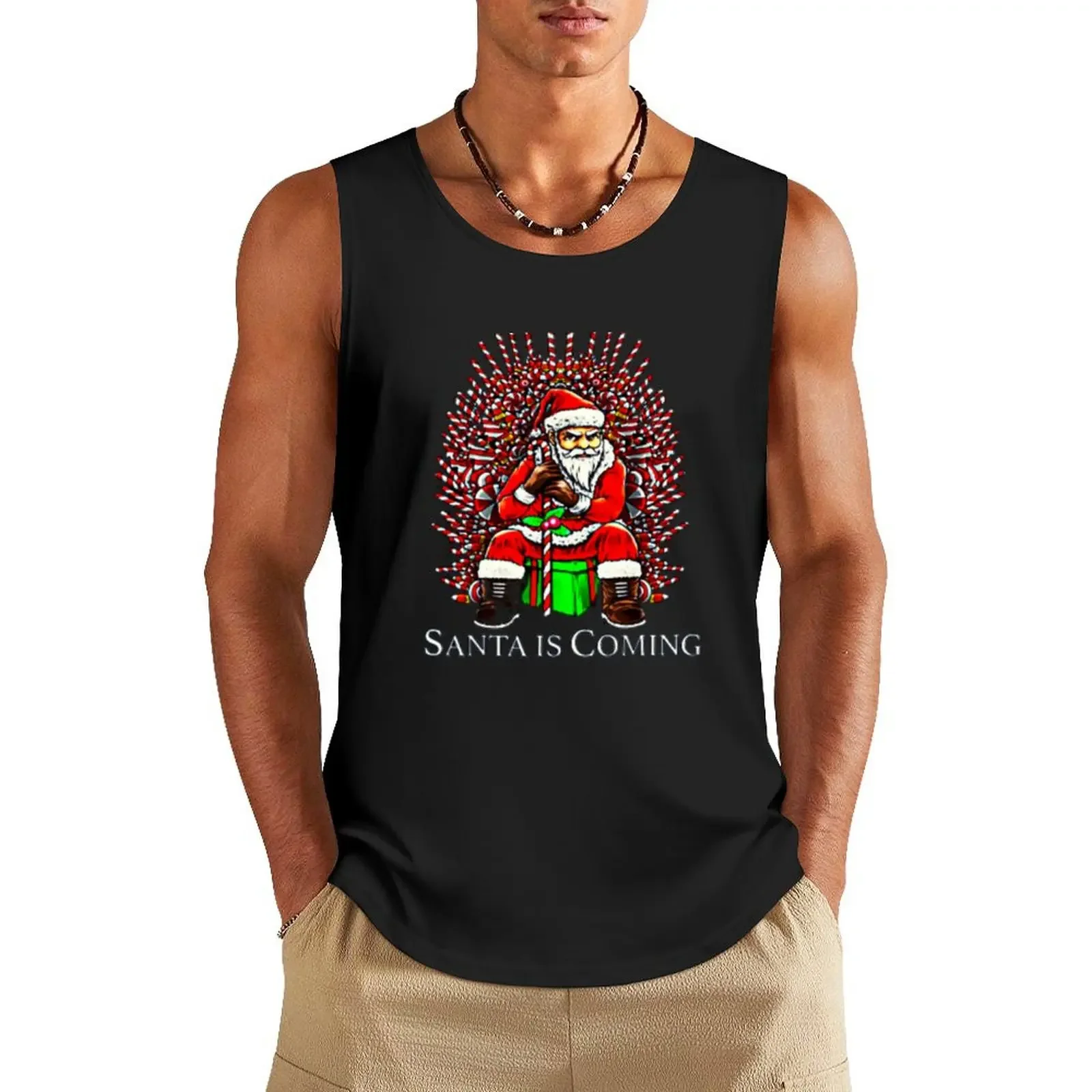 

Christmas Is Coming Santa Candy Cane Throne,Christmas,Santa Candy,Merry Christmas,Mother,Father,Mother Gift, Tank Top