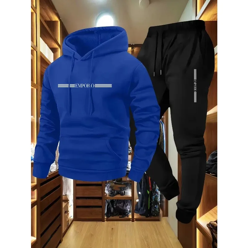 

Men's Comfortable Printed Hoodie Set Trendy Casual Sports Wear Drawstring Suit for Autumn Winter clothes for men