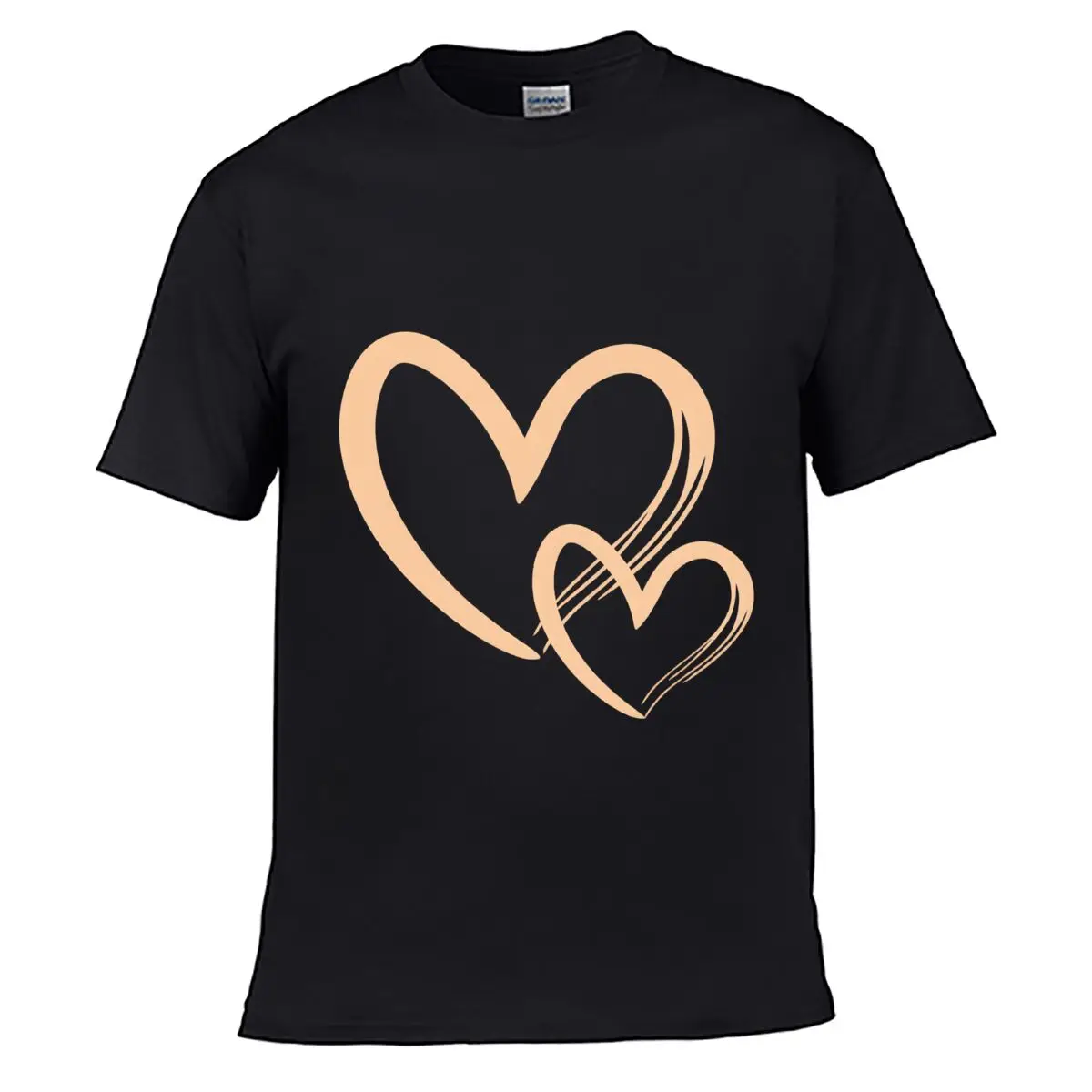 Peach Hand Drawn Heart Outline Love Design Men Summer T-shirt Top