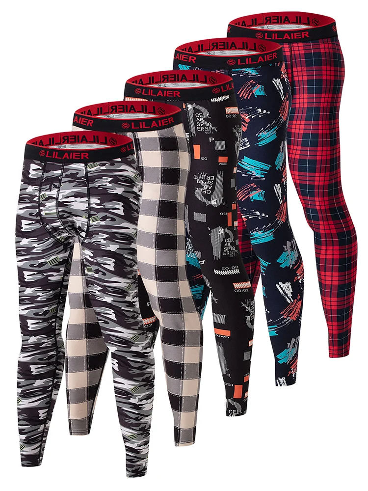 

Комплект из 3 предметов осенне-зимних мужских модных комбинированных теплых леггинсов с принтом, удобные домашние брюки больших размеров, одежда для сна