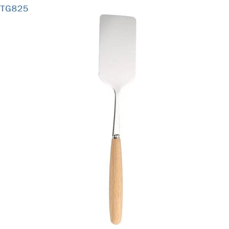 【AN】【AN】Stainless Steel Square Head Steak Cooking Spatula Wood Handle Pizza Shovel Pancake Beef Scraper BBQ Utensils For Kitchen