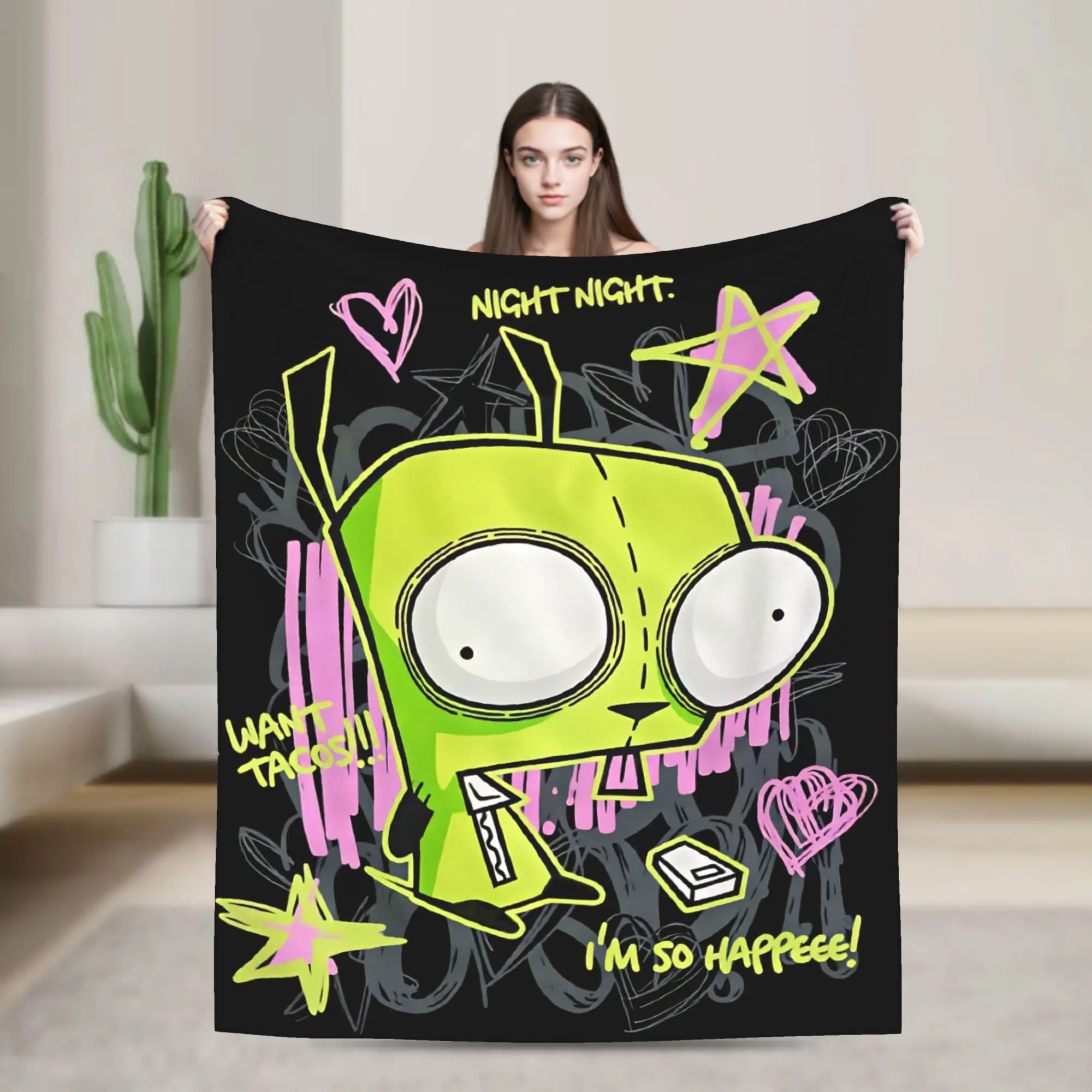 2026 New Invadered Zimed Cartoon Flannel Blanket Winter  Soft Bedding Throws for Kids Adult Home Decor Bedspread Sofa Bed Cover