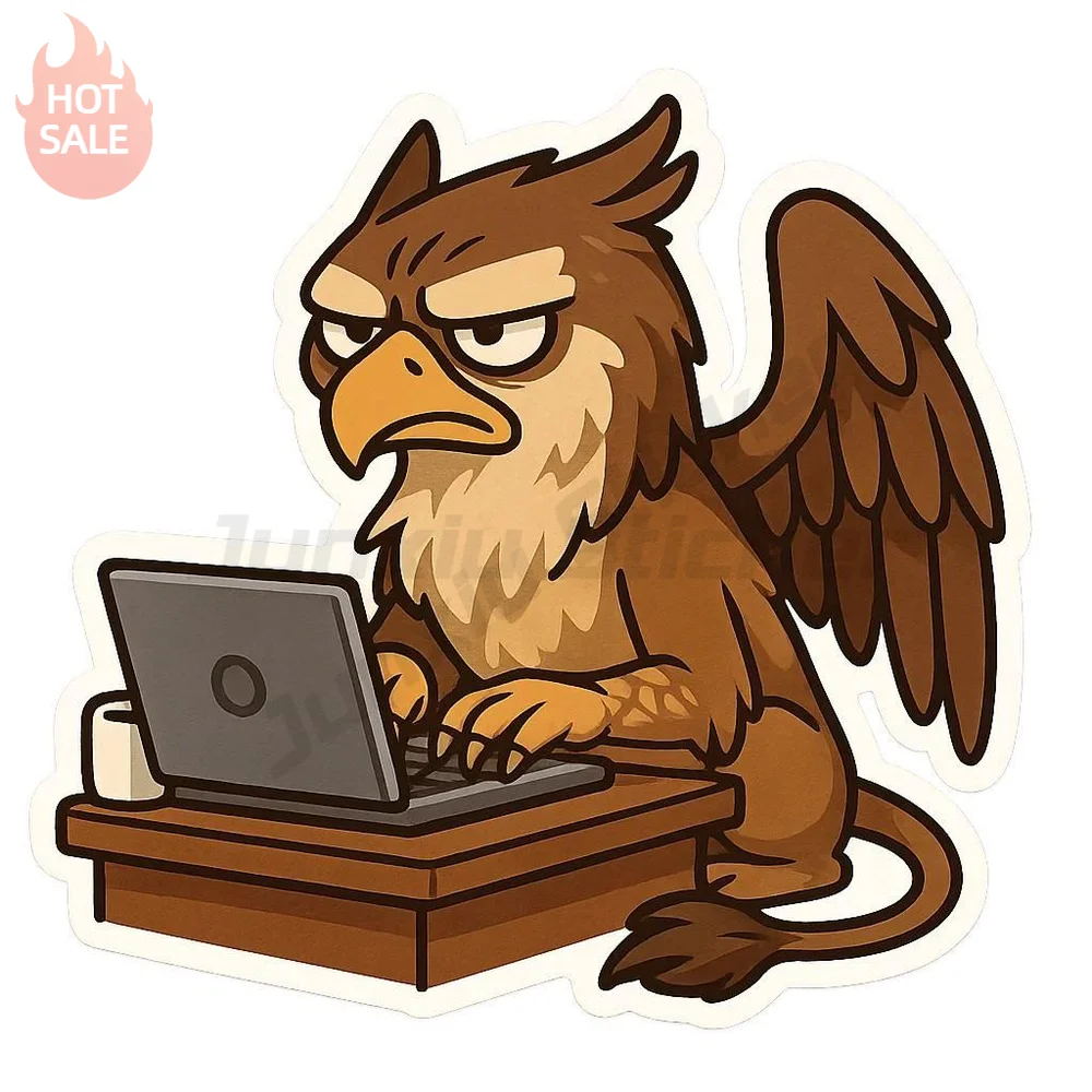 Griffin Office Funny Mythical Creature Typing Annoyed Work Humor Novelty PVC Decal For Laptop Waterproof Sticker Car Styling