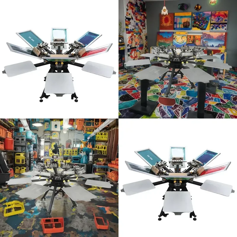 6 Color Workstation Screen Printing Machine for Clothing Fabric T Shirt Fine Tuning Aluminum Table Plate Multi Color Printer