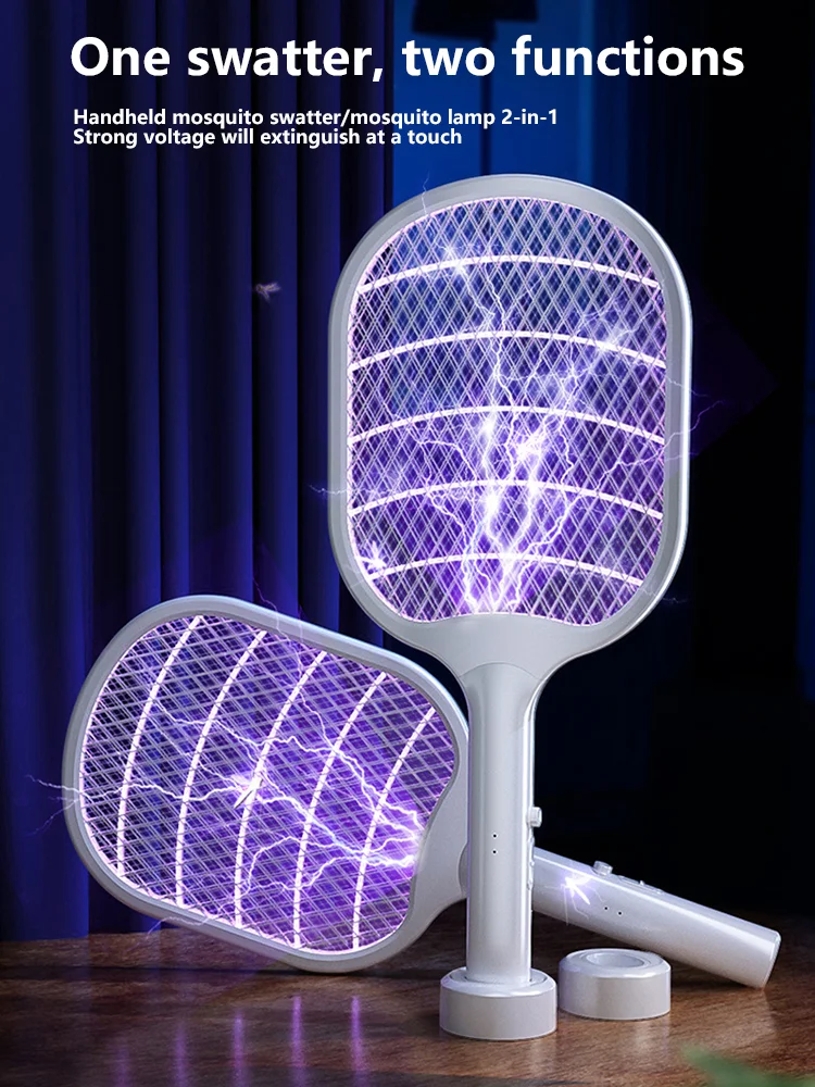3000V Electric Mosquito Swatter 2-In-1 Rechargeable Mosquito Swatter Multifunctional Household Automatic Mosquito Swatter New