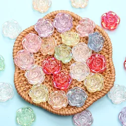 10pcs/bag 18mm Big AB Magic Color Flower Rose Beads Flat Bottom With Hole DIY Jewelry Accessories Acrylic Bracelet Pendants