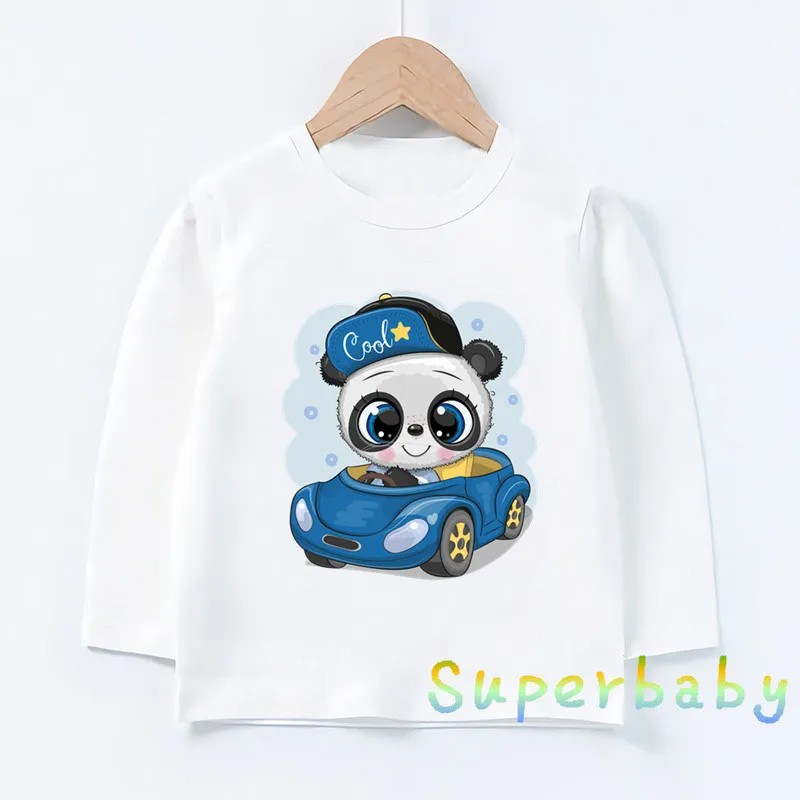 Cute Panda Listen To Music Cartoon Print Funny Kids T-shirts Boys T shirt Kawaii Baby Girls Clothes Long Sleeve Children Tops