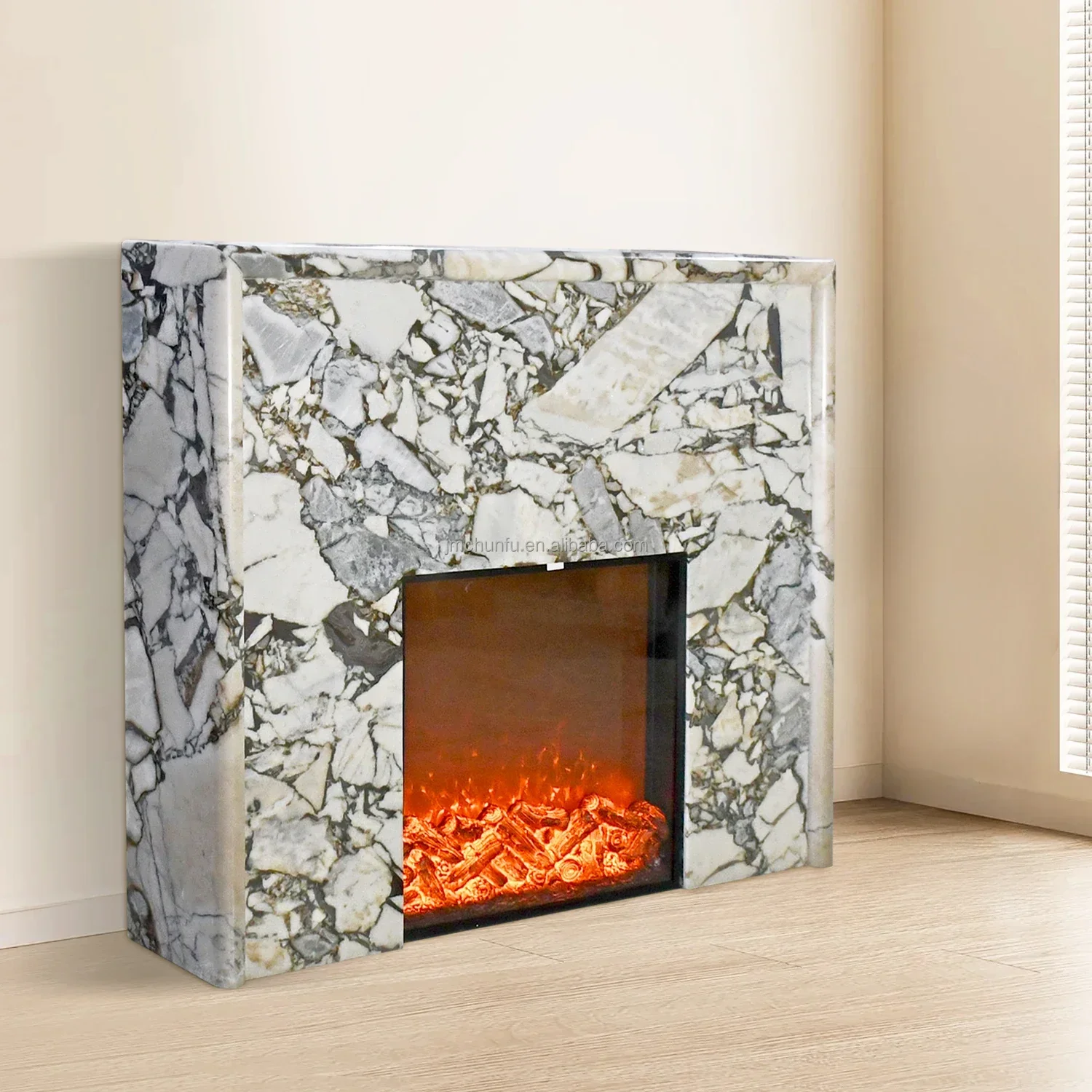 OEM ODM Modern Insert Surround Stoves Heater with Mantal Electric Fireplaces Wood Natural Travertine Marble Onyx Sideboard