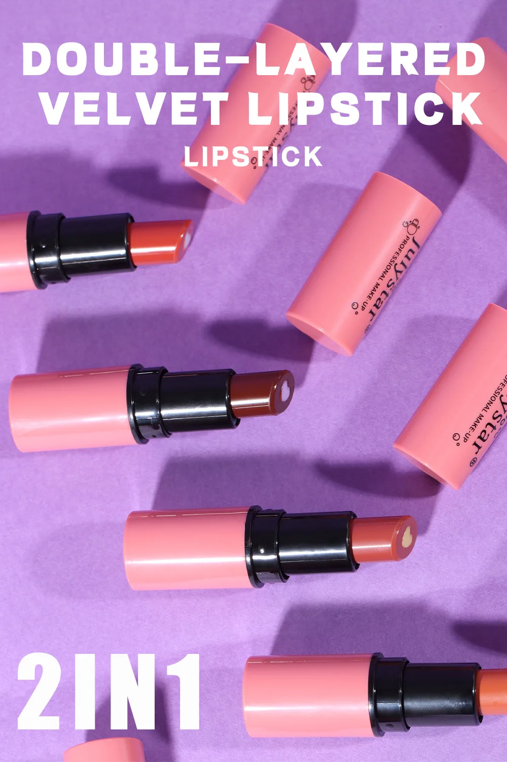 Julystar 2in1 Double Layered Velvet Lipstik does not stick cup fruit flavor lasting waterproof moisturizing matte Lipstik
