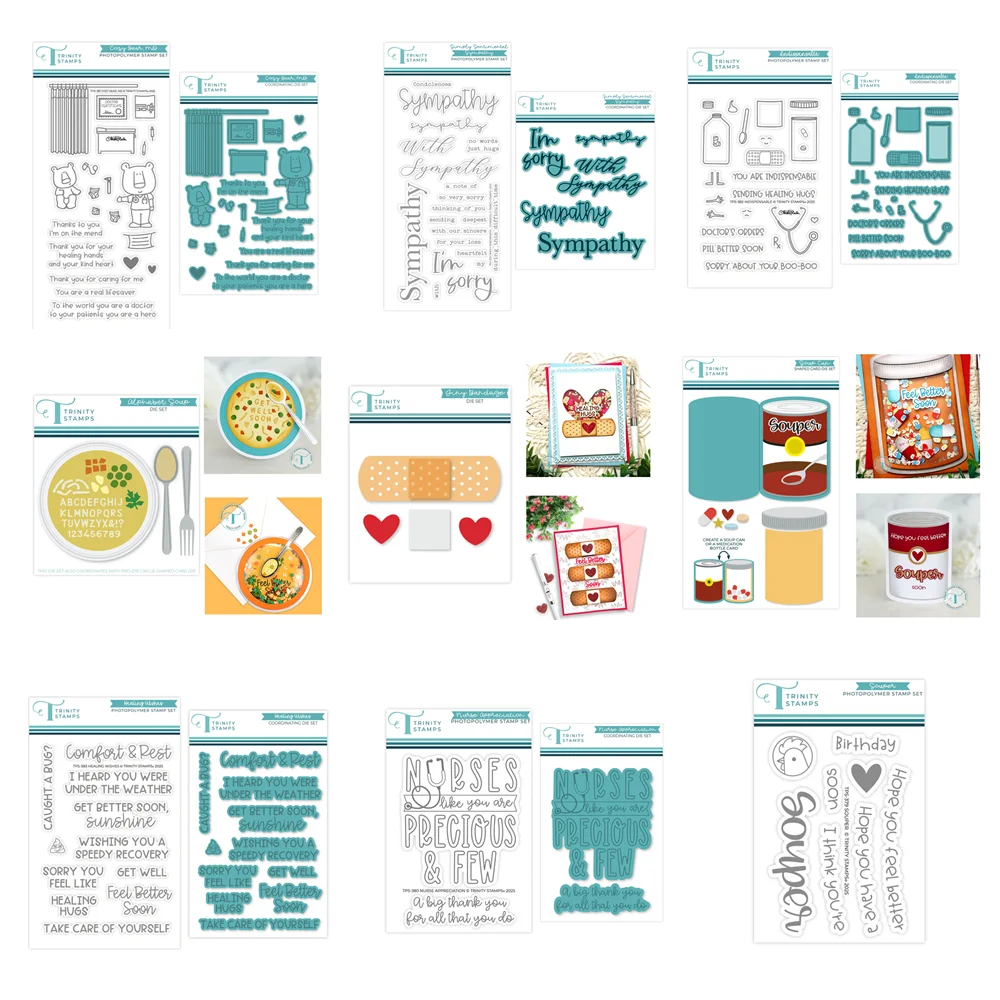 

Tri S New 2025 Sympathy Words Soup Can Card Cozy Bear Clear Stamps Scrapbooking Supplies Cutting Dies for Paper Making Craft