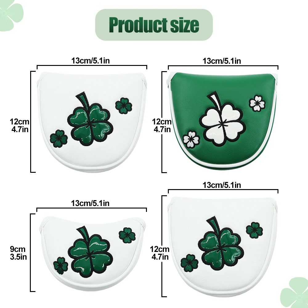 Golf Putter Covers Four Leaf Clover Pattern Golf Headcover Mallet Magnetic Closure Golf Club Covers Golf Accessories Supplies