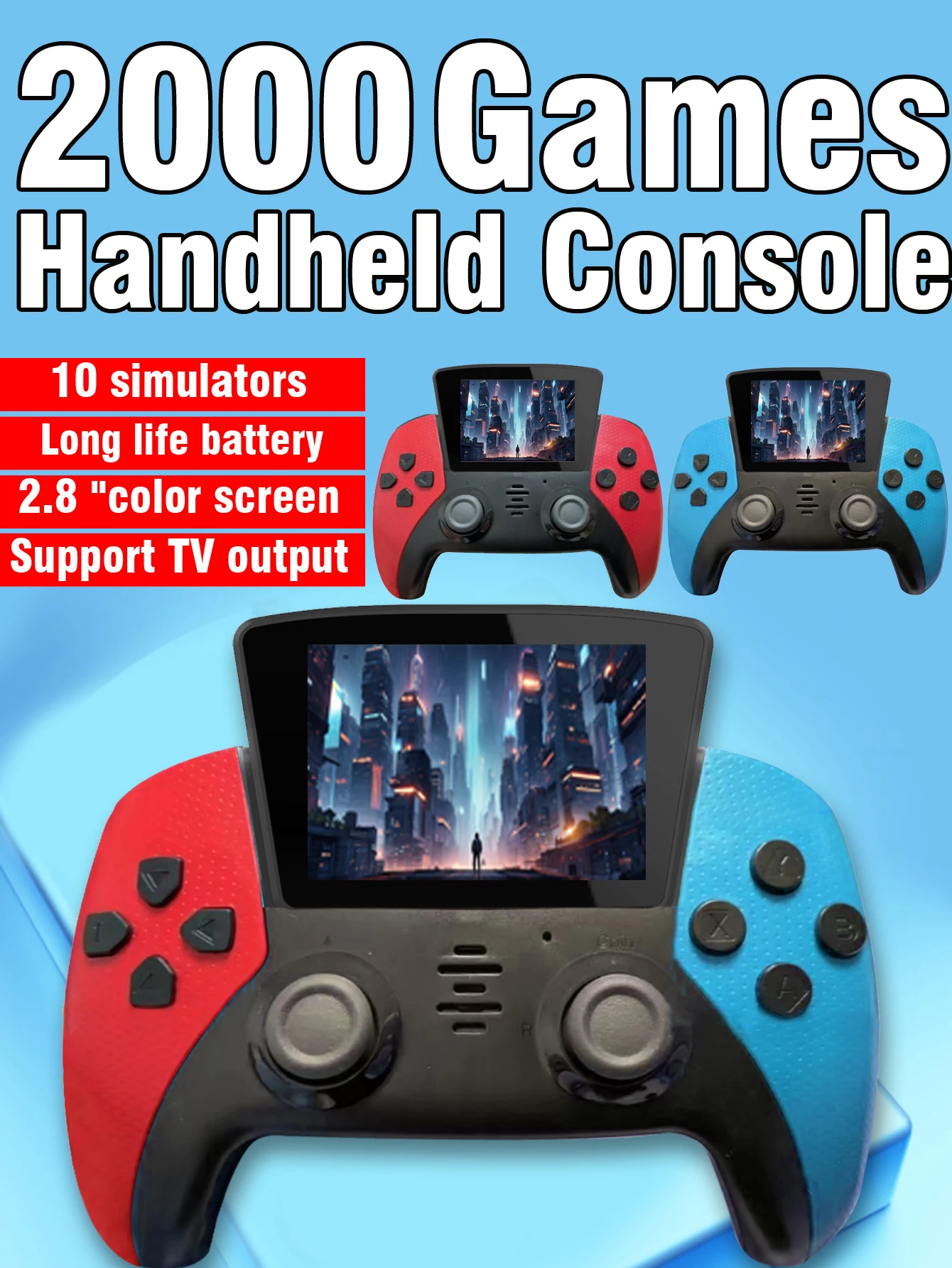 Portable Mini Handheld Game Console 2.8 Inch 16 Bit 2000 Video Pocket Player Handheld Game Player Support for 10 Emulators