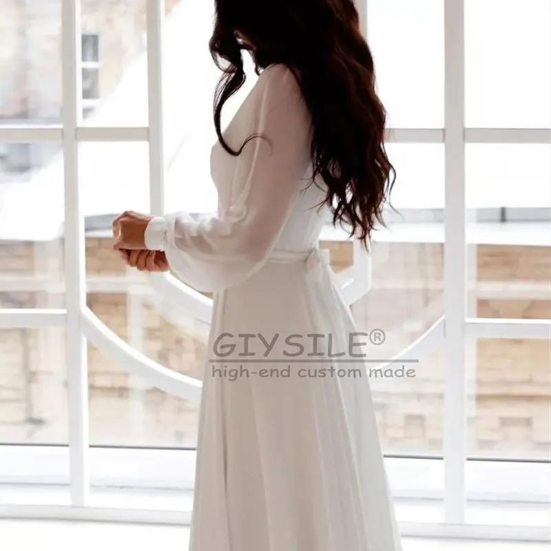 GIYSILE ที่กําหนดเองแขนยาวชุดแต่งงานหรูหรา 2025 สไตล์ใหม่ลึก V คอ A-Line ชุดเจ้าสาวถ่ายภาพชุด