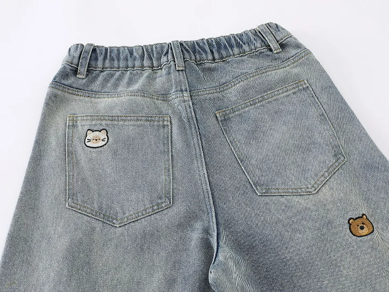 Sweet Girls Embroidery Jeans Loose Washed Denim Scimitar Trousers Women 2025 Autumn New Fun Blue Fresh Sweet Pants Fashion