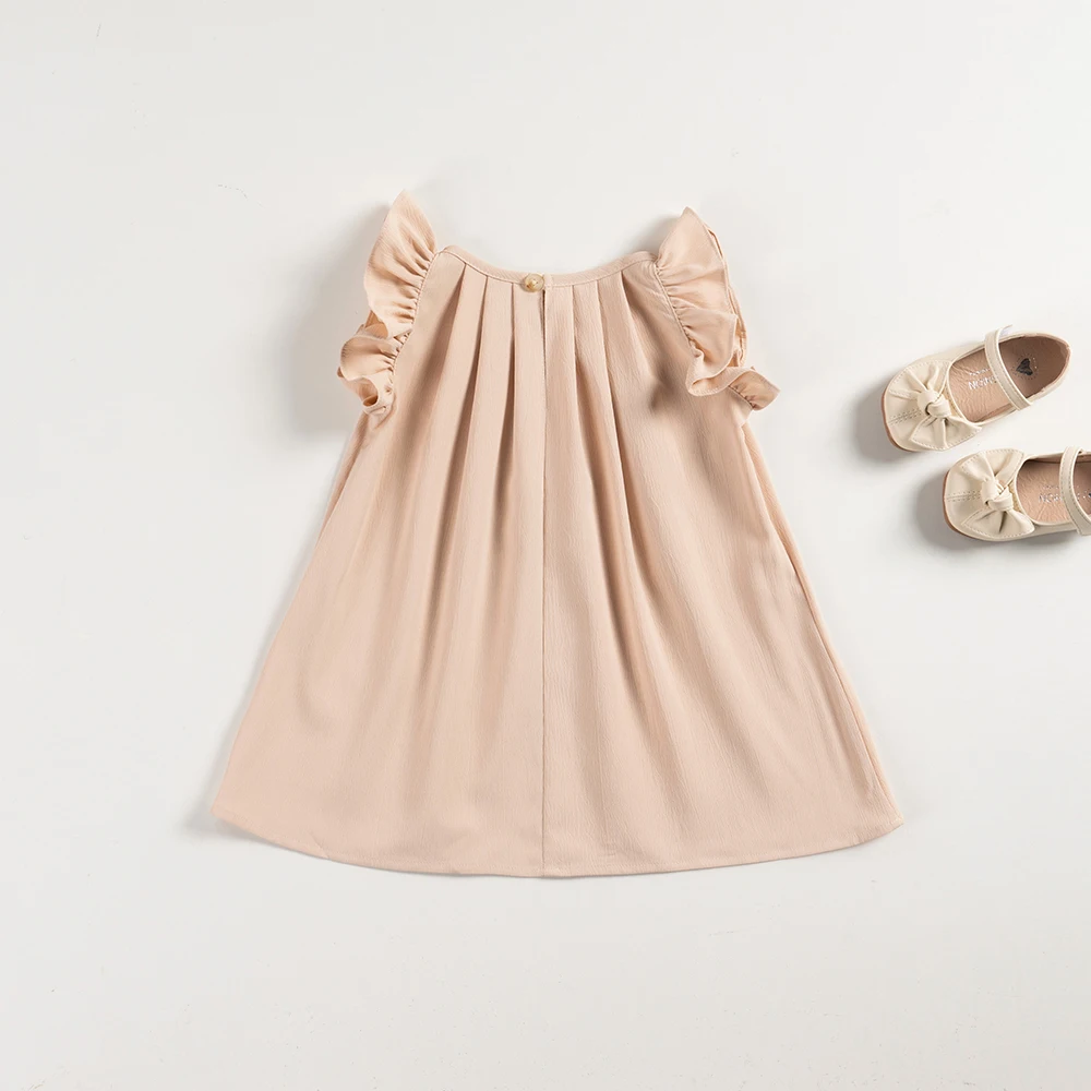 Toddler Girls' Cute Summer Dress, Seasonal Change, Sweet Plain Casual Midi Dress, Knee-Length A-Line, Holidays and Travel