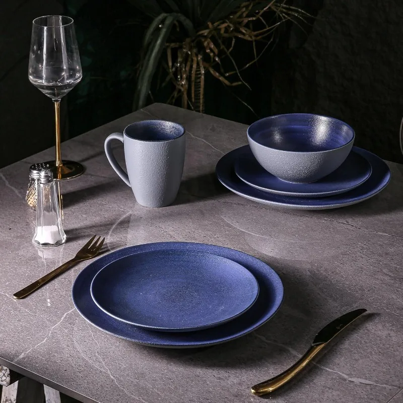 16-Piece Dinnerware Sets,plates and bowls sets,Plates,Bowls and Mugs,Service for 4,Microwave and Dishwasher Safe