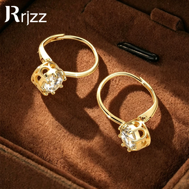 Rrjzz Solitaire 6.5mm D-Color Moissanite Engagement Hollowed Out Earrings for Women 1CT Eight-Claw Leverback Earrings Jewelry