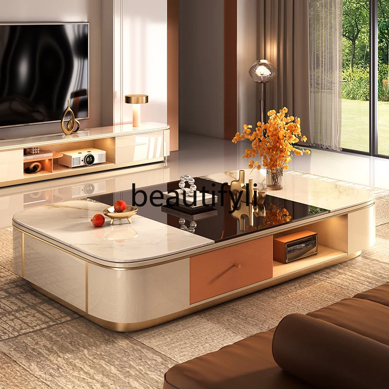 

New coffee table light luxury large apartment 1.4m glass surface coffee table living room household storage rock board tea table