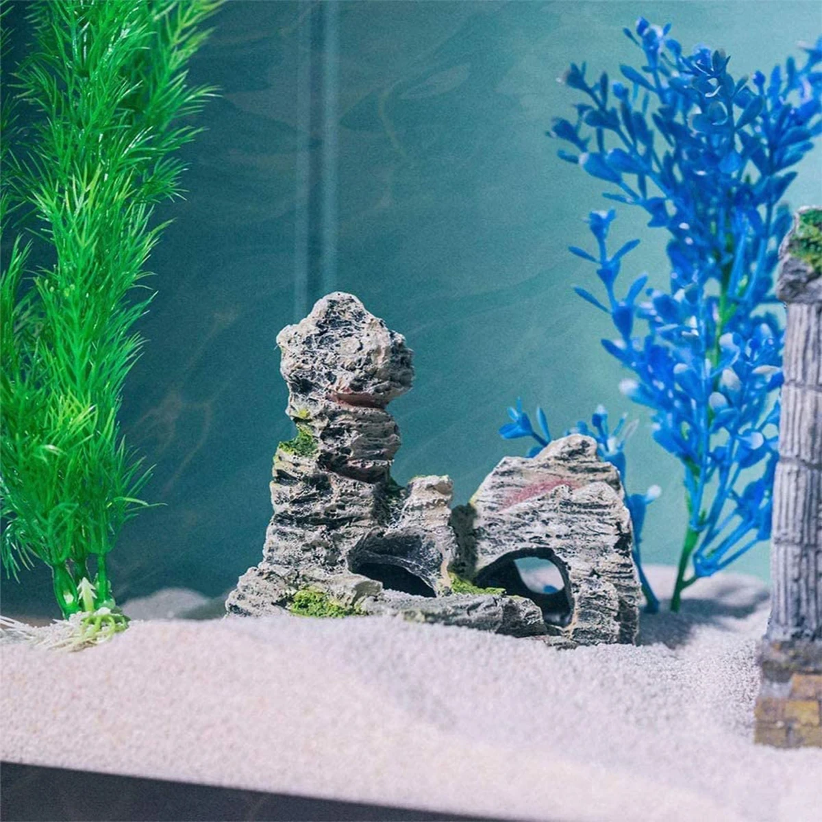 Mini Decorative Green Grass Fish Aquarium Decorative Resin Aquarium Accessories Aquarium Resin Cave Mountain View Decor