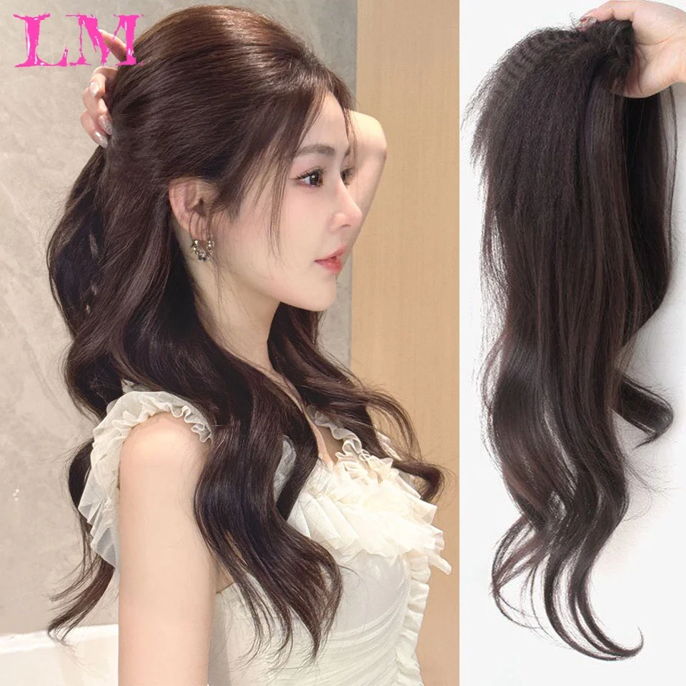 LM Synthetic Long Wavy Hair Topper for Women, Arc Shape Invisible Top Hairpiece for Volume Increase