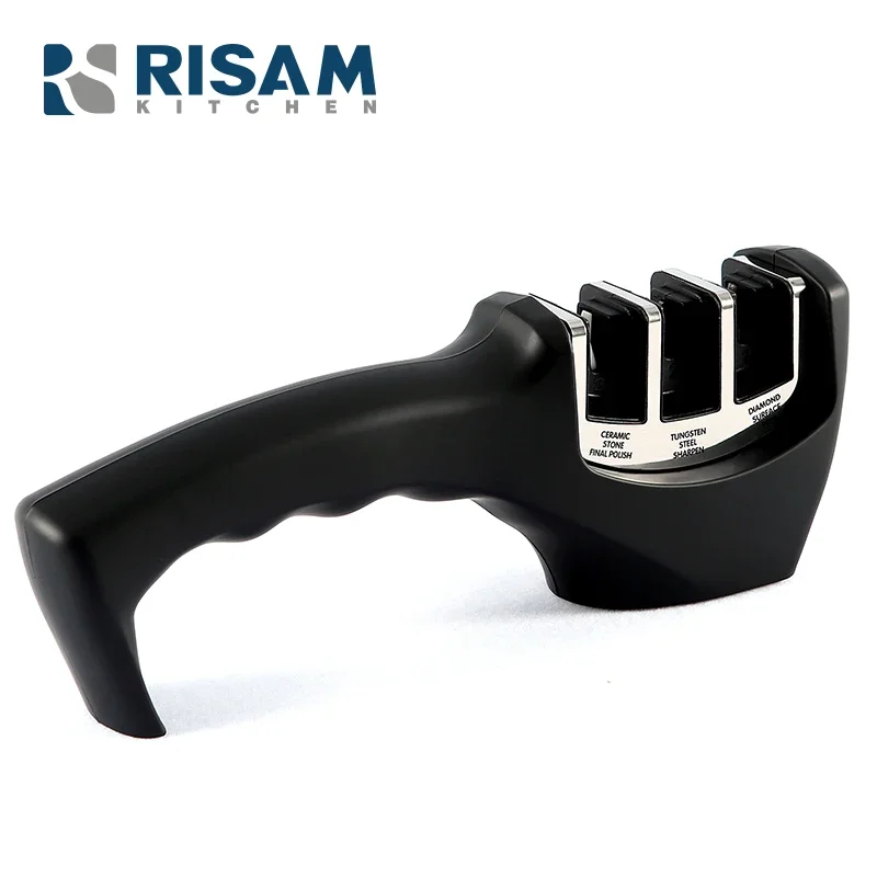 RISAMSHA Diamond Stainless Steel Professional Knife Sharpener 3 Stages for Stainless Steel Knife and Ceramic Knife