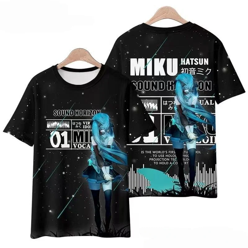 Camiseta 3D con Estampado Negro de Hatsune Miku, Gran Oferta de Verano 2026, Camiseta Informal de Secado Rápido para Adultos y Niños