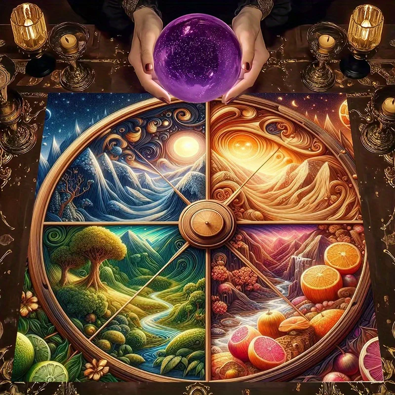 1pc All-Season Tarot Tablecloth with Celtic Wheel of Seasons Design - Durable /PVC Fabric for Divination, Meditation